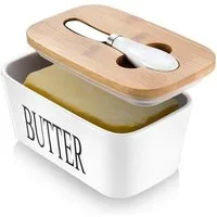 FANNOU Butterdose Große für 250g Butter mit Messer, Keramik Butterdosen, Double-Layer-Silikon-Dichtung Buttebox- Gute Küche Geschenk