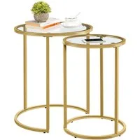 Yaheetech Beistelltisch 2er Set Satztische rund, Glas, 49,5x59cm DxH