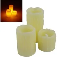 Arti Casa LED-Kerze Echtwachs LED Kerzen 3 Stück Ø5 x 5,7,10cm creme inklusive Batterien, mit realistischem Flackereffekt