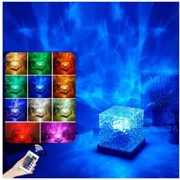 QUBEBU LED Nachtlicht Wasserwellen Lampe,LED Sternenhimmel Projektor Kinder, RGB Wave Lamp, mit 16 Farben, mit Fernbedienung, LED Tischlampe aus Kristall, Dynamische Wasserwelle, RGB-Farbwechselndes, für Schlafzimmer/Party.