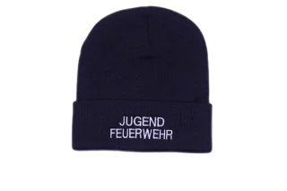 Strickmütze Jugendfeuerwehr | Beanie | marine | Schriftzug neongelb oder silbergrau | eng anliegend | wärmend | weich | 100 % Acryl | Winter Mütze neongelb