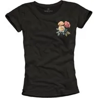 MAKAYA Print-Shirt Damen mit Rosenmuster Blumen Top Rosen Motiv Logo Druck (Schwarz, Weiß, S, M, L, XL) aus Baumwolle