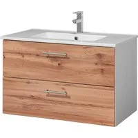 welltime Waschtisch Trento Badezimmerschrank mit Becken, Badmöbel in Breite 80 cm, Waschplatz mit 2 Schubladen, Badschrank