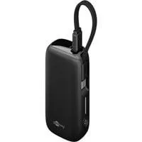 Powerbank 5.000 mAh, integriertes USB-C Kabel 13cm, 20 Watt schwarz, 5 Ah, 1x USB-A, 1x USB-C, PD, QC