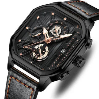 CRRJU Men's Luminous Waterproof Sports Watch Square Dial Chronograph Business Casual Quartz Wristwatches