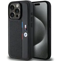 BMW Handyhülle Hardcase iPhone 15 Pro schwarz Logo Metall Kunstleder 6,1 Zoll, Kantenschutz