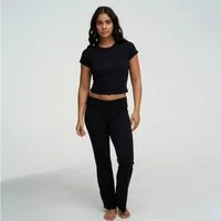 cfab (creamy fabrics) Loungehose Cotton Flared Bootcut Leggings-Schwarz-M (1-tlg)