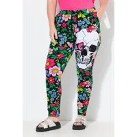 Angel of Style Funktionshose Joggpants gerades Bein Blumen/Totenköpfe