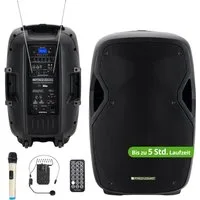 Pronomic MOVE 15MA-A Akku-Aktivbox - Mobile Soundanalage mit 15"-Woofer Lautsprecher (Bluetooth-Schnittstelle, 30 W, TWS Funktion inkl. Funkmikrofon & Headset)