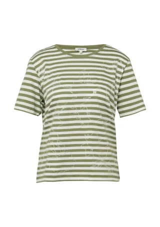 s.Oliver Red Label - T-Shirt mit Streifenmuster und floralem Frontprint beige/grün - Gr. - 46