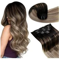 LuxusKollektion Echthaar-Extension Clip in Extensions Echthaar Ombre Schwarz 45cm 45cm-105g 4.6#1b 8 22