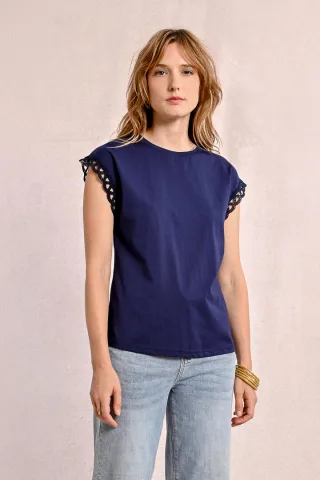 molly bracken - T-Shirt mit Ärmeln mit Lochmuster blau - Gr. - M