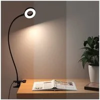 MUPOO Klemmleuchten LED Schreibtischlampe,3 Farbtemperatur,Clip-on-Lampe,Leselampe Klemme, 10 Helligkeitseinstellungen, 40cm/70cm Lampenhöhe,Speicherfunktion,USB-Plug in