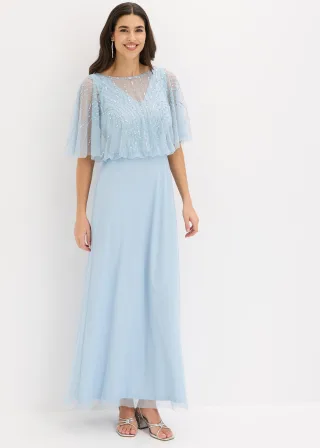 bonprix Maxikleid aus feinem Tüll mit Paillettenstickerei, blau, Gr.38, Klassisch und feminin: Abendkleid in Maxi-Länge aus feinem Tüll mit Paillettenstickerei