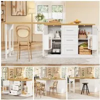 Flieks Kücheninsel Mehrzweckschrank mit 360° drehbarer und klappbarer Arbeitstisch, (Holzoptik Tischplatte Tiefe 40-80cm, Längenverstellbar 120-197cm), ausziehbarer Esstisch & Küchenschrank mit Schubladen&Snackregal Grün