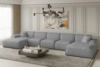 OUTLET Wohnlandschaft U-Form CELES XL in Stoff Opera Velvet Hellgrau