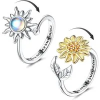 LuxusKollektion Silberring Ring Silber Damen Achtsamkeit Anxiety Mondstein Spinner Sonnenblume