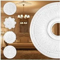 Grand Decor Wanddekoobjekt R140 (Stuckrosette aus PU hartschaum, weiß, Zierelement, Stuck, Wanddeko Deckenstuck Rosette Klein rund)