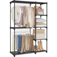 SONGMICS Kleiderschrank offen, freistehende Garderobe, Standregal mit Kleiderstangen, Garderobenständer