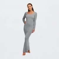 cfab (creamy fabrics) Jerseykleid Ribbed Long Sleeve Maxikleid-Grey Melange-S (1-tlg)