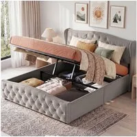 ADWOLT Polsterbett Doppelbett Stauraumbett mit Samtstoff-Bezug, Bett mit Bettkasten, 160x200 cm,wahlweise in 2 GröBen und 2 Farben,grau