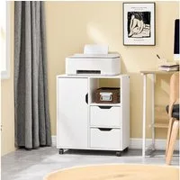 SoBuy Rollcontainer FBT105, Druckertisch Unterschrank Aktenschrank Bürocontainer Büromöbel, Rollcontainer auf Rollen, Beistellwagen, mit 2 Schubladen und 1 Tür