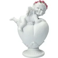 Figuren Shop GmbH Fantasy-Figur Engel Figur - Putte mit Rosenkranz auf Herz - Cherub Dekofigur Fantasy