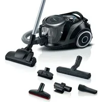 BOSCH Bodenstaubsauger Serie 6 BGC41XSIL, ideal für Allergiker, Hygiene-Filter, leise, 700 W, beutellos, 10 Jahre Motorgarantie, Hartbodendüse, XXL-Polsterdüse, schwarz