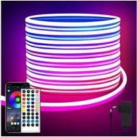 TUWENA LED Stripe 10m Neon, mit Fernbedienung, Wasserdichte Flexible, RGB Seil Lampe, Anwendbar auf Schlafzimmer, Raum und Außendekoration