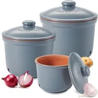 RÖMERTOPF Römertopf Frische-Topf 3er Set, Blau-grau, (Set), aus Naturton