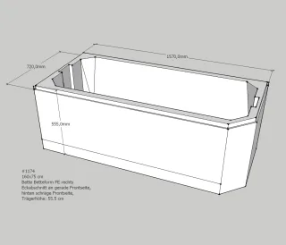 Neuesbad Wannenträger für Bette Profi-Form (g) 160x75 Kopfende li/Fußende re SW13560