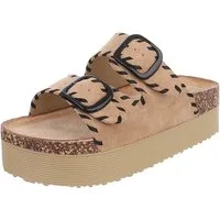 Ital-Design Damen Plateau-Pantolette mit Schnallen und Zierprägung Plateausandaletten (91895600) Flach Pantoletten in Hellbraun