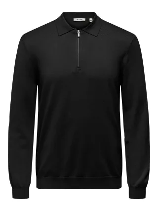 ONLY&SONS - ONSWYLER REG HALF ZIP POLO KNIT Black - Gr. - XL