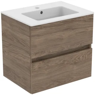 Ideal Standard Möbelpaket Eurovit+ m.WT 61cm Weiss u.Schrank 60cm 2 Ausz. Nussbaum geflammt, R0572Y9 R0572Y9