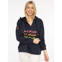 Zwillingsherz Hoodie "Moin Moin Moin" V-Ausschnitt, bunte Stickerei, Kapuze, Kordelzug