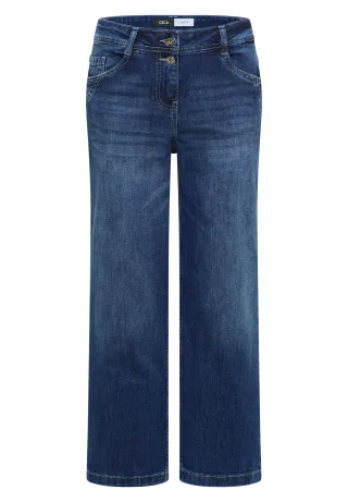 CECIL - 7/8 High Waist Wide Leg Jeans im Loose Fit mid blue used wash - Gr. - 7