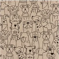 SCHÖNER LEBEN. Stoff Dekostoff Meterware Leinenlook Dog Cartoon Line natur schwarz 1,40m, atmungsaktiv