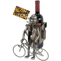 BRUBAKER Weinflaschenhalter Fahrradfahrer Flaschenhalter, (inklusive Grußkarte), Weinhalter Metall Skulptur, Wein Geschenk Kurier mit Fahrrad