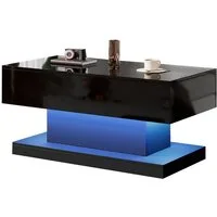 BlingBin Couchtisch Höhenverstellbar LED Couchtische Kaffeetisch 100x50x45 cm (1er Set, 1-St., Hochglanz-Lift-Teetisch mit LED-Beleuchtung), Halbhebbares Tischblatt und seitlich verschiebbares Design, Stauraum