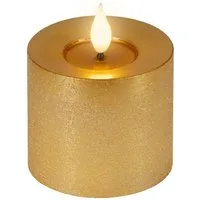 Lumineo LED-Kerze, Timer, warmweiß, LED Kerze 7,5x9,5cm mit Timer Wachs Flacker-Effekt Gold / Warmweiß