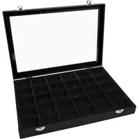 Sinoba Schmuckkasten Schmucklade Schmuckkästchen Schmuckbox für Ringe Ketten Ohrringe, Holz-Korpus, Velours-Bezug, mit Echtglas-Deckel