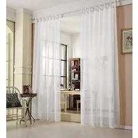Woltu Gardine (2 St), halbtransparent, Gardinen halbtransparent mit Schlaufen Leinen Optik