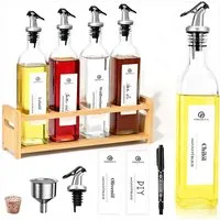 KingLux Ölspender 4Stk.Essig und Ölflaschen Set 500ml mit Rein Natürlich Bambus Regale, (4-tlg)