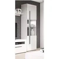 Lomadox Vitrine TURDA-83 weiß Hochglanz Beleuchtung und Absetzungen schwarz 60/204/39 cm
