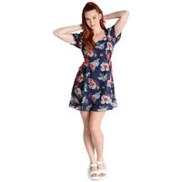 Hell Bunny Minikleid Misa Vintage Sommerkleid Schnürung Vögel Blumen Chiffon