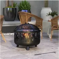 Outsunny Feuerschale 2-in-1 Feuerschale, (Feuerkorb, 1-St., Feuerstelle), für Garten BBQ Metall Schwarz Ø61 x 55 cm