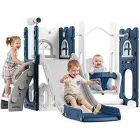 GarveeMore Rutsche Kinderrutsche mit Schaukel,Kleinkind Spielplatz für drinnen & draußen, Babyrutsche mit Schaukel für Garten und Innenbereich,144 × 150 × 93 cm