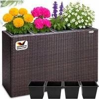 Casaria Pflanzkübel, 4 Innentöpfe Herausnehmbar Polyrattan 95x27x60cm Blumentopf Braun
