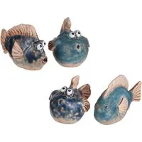 Florists Products Dekofigur Kleine Fische Keramikdeko Blau Maritim 6-9cm 4er Set, 4 Stück