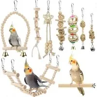 LuxusKollektion Vogelspielplatz Vogelspielzeug Sittich Papagei Schaukel Klettern Kauen 9er Set